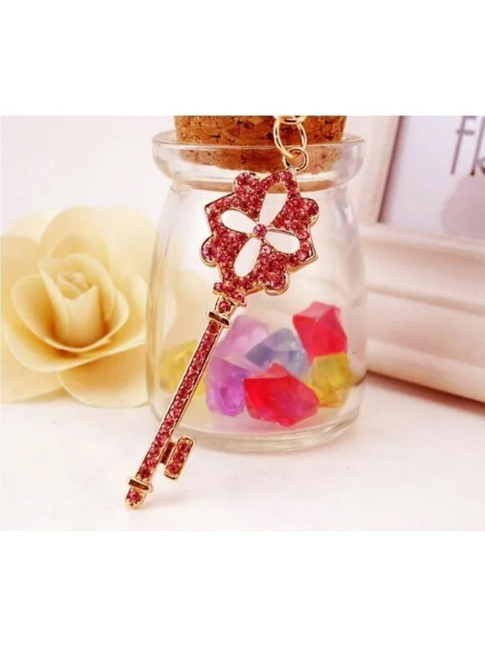 Betsey Johnson Pink Alloy Rhinestone Key Necklace